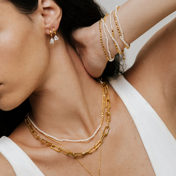 PE0012 925 Sterling Silver Baroque Pearl Drop Hoop Earrings