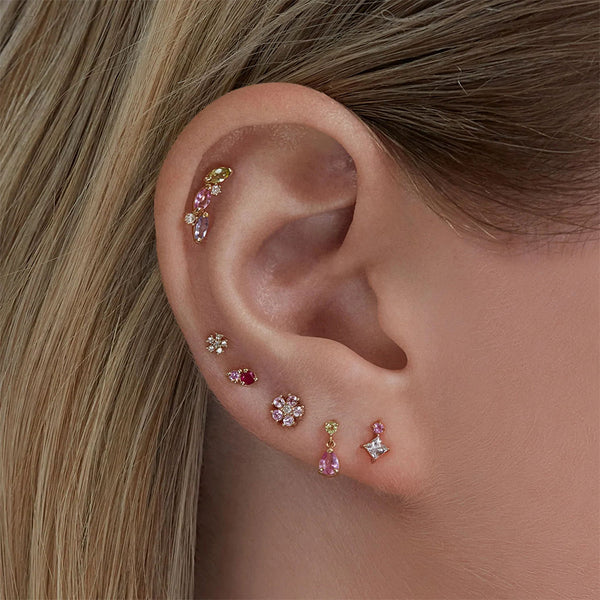 FE1927 925 Sterling Silver Pink White CZ Mini Stud Earrings