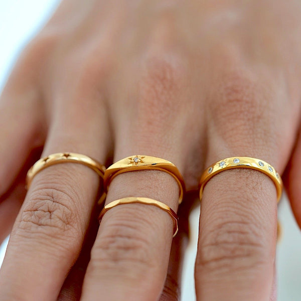 FJ0447 925 Sterling Silver Starry Night Gold Ring