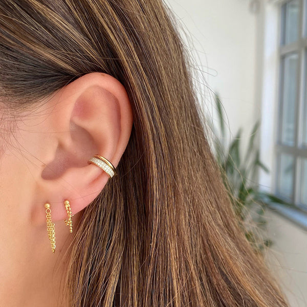 FE1966 925 Sterling Silver Double Drape Front To Back Chain Earrings