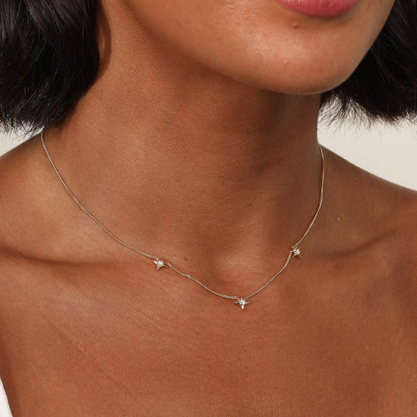 FX0881 925 Sterling Silver Cosmic Trio Star Women Choker Necklace