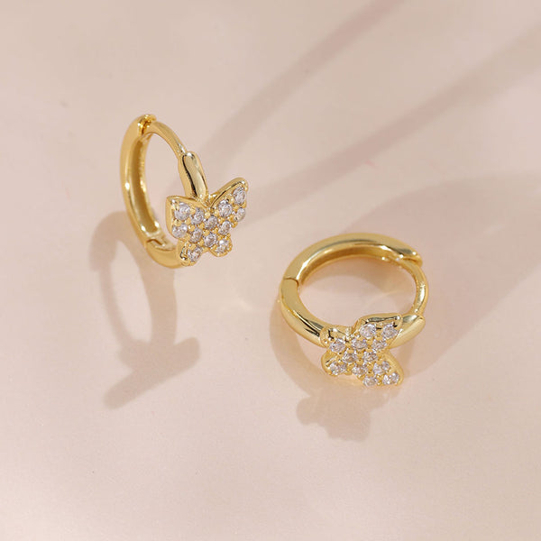 YHE0448 925 Sterling Silver Boutique Butterfly CZ Hoop Earring
