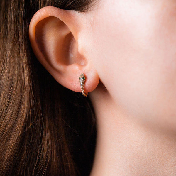 FE1435 925 Sterling Silver Briliant CZ Viper Hoop Earring