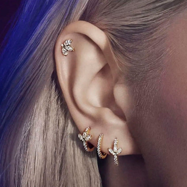 FE1911 925 Sterling Silver Lotus Cubic Zirconiqa CZ Hoop Huggie Earring