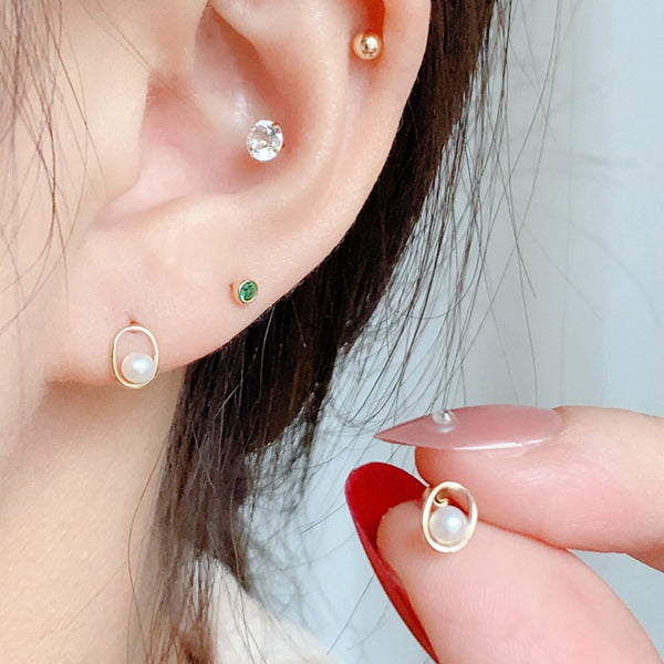 PE0080 925 Sterling Silver Elegant Freshwater Pearl Oval Barbell Stud Earring