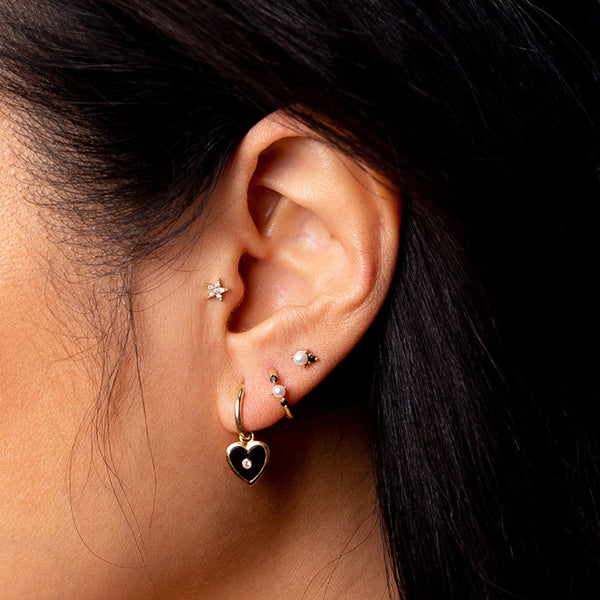 PE0031 925 Sterling Silver Black CZ & Pearl Mini Stud Earrings