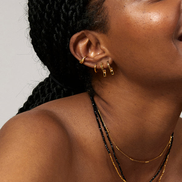 FE1960 925 Sterling Silver Black Cubic Zirconia Spinel Huggie Hoop Earrings