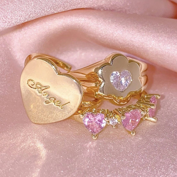 FJ0492 925 Sterling Silver Pink Hear Zircon Ring