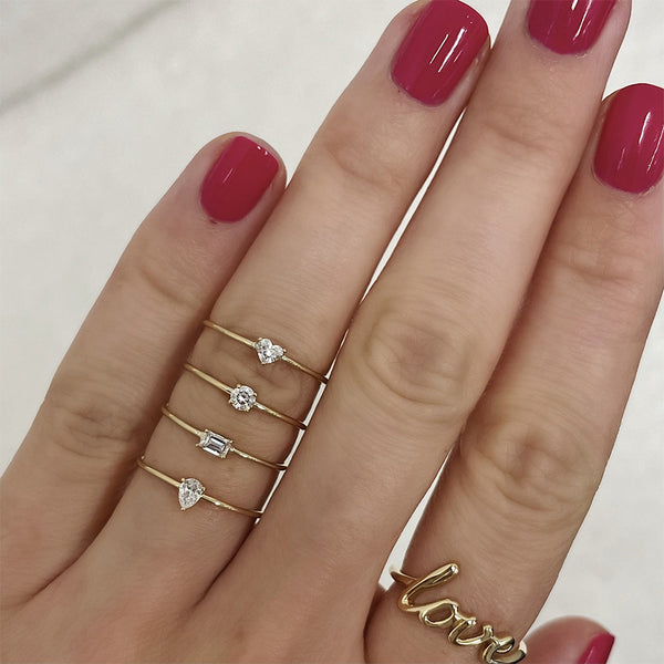 FJ0683 925 Sterling Silver Single Heart Zircon Ring