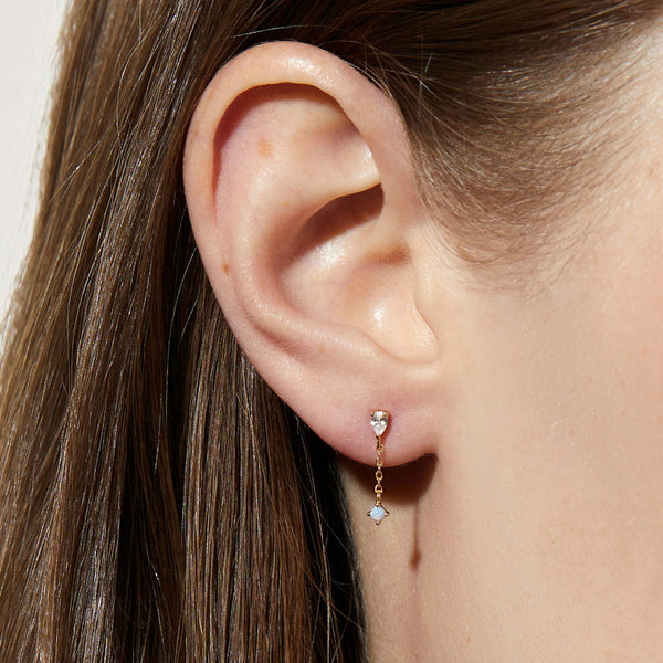 FE1938 925 Sterling Silver Pear CZ Opal Chain Stud Earring