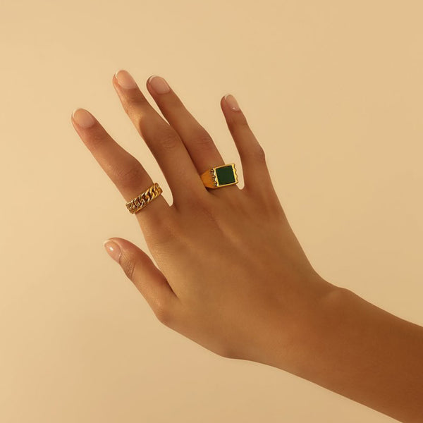 FJ0698 925 Sterling Silver Natural Malachite Ring