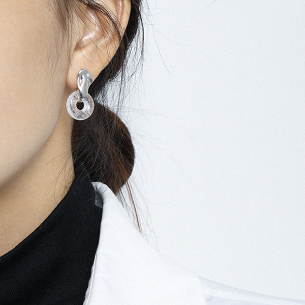 RHE1104 925 Sterling Silver Minimalist White Crystal Irregular Stud Earring