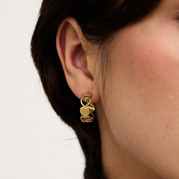 FE2015 925 Sterling Silver Dainty Heart Open Half Hoop Earrings