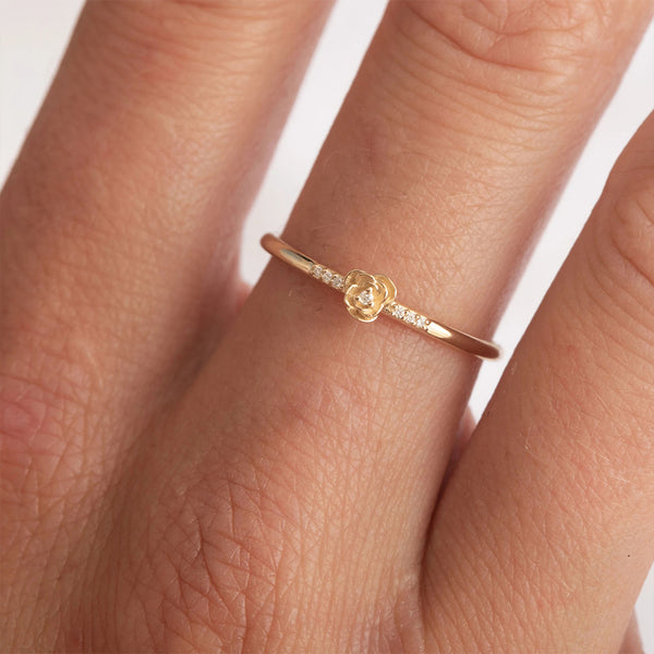 FJ0498 925 Sterling Silver Simple Style Flower Ring