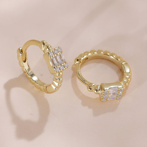 YHE0351 925 Sterling Silver Sparkle CZ Minimalist Women Hoop Earring