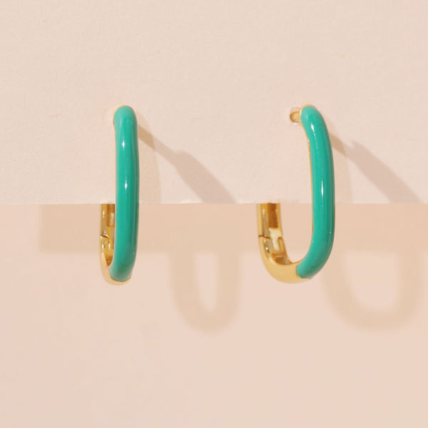 YHE0498 925 Sterling Silver Green Enamel Huggie Women Earring