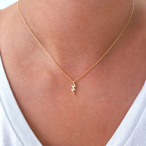 FX0395 925 Sterling Silver Zircon Lightning Pendant Necklace