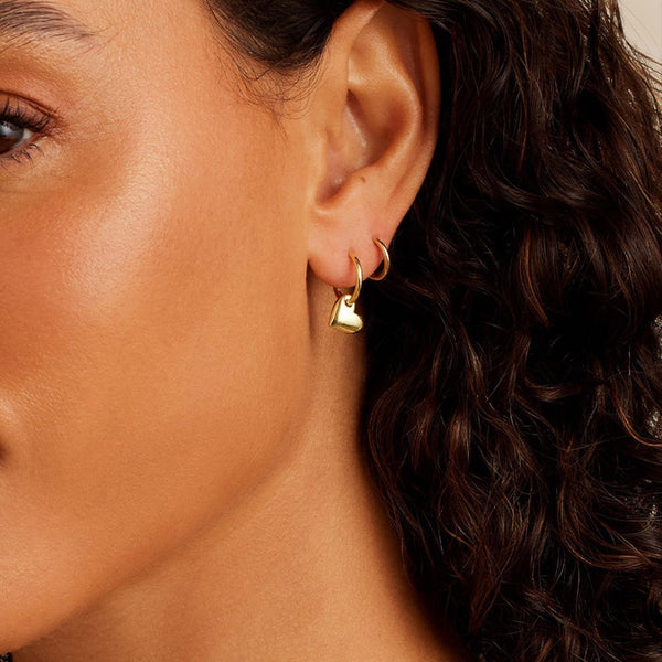 FE1990 925 Sterling Silver Dainty Heart Drop Hoop Earrings