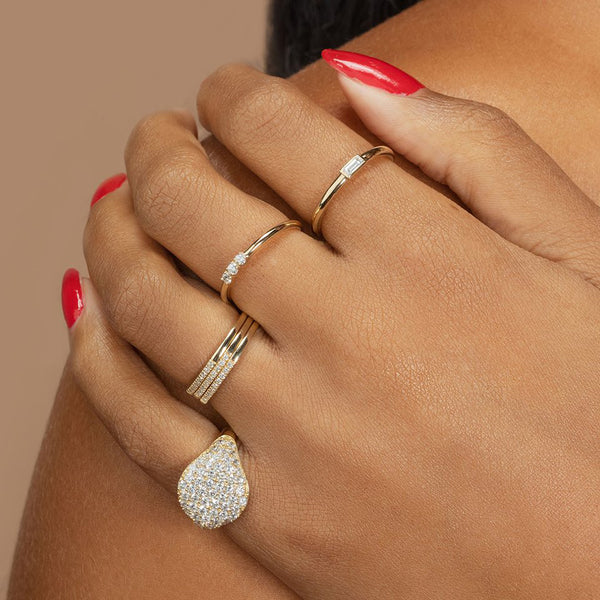 FJ0437 925 Sterling Silver Bezel Baguette Zircon Ring