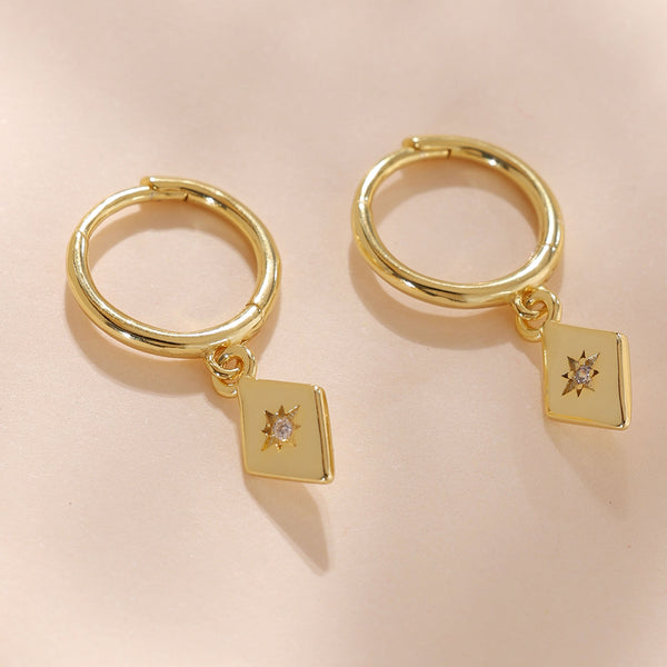 YHE0276 925 Sterling Silver Rhombus CZ Dangle Earring