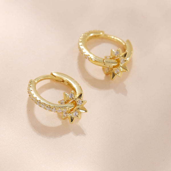 YHE0371 925 Sterling Silver Brigh Sun Hoop Earring With Cubic Zirconia
