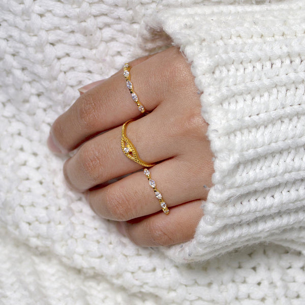 FJ0758 925 Sterling Silver Evil Eye Cubic Zirconia Ring