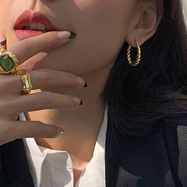 FE1186 925 Sterling Silver New Croissant Twist Hoop Earrings