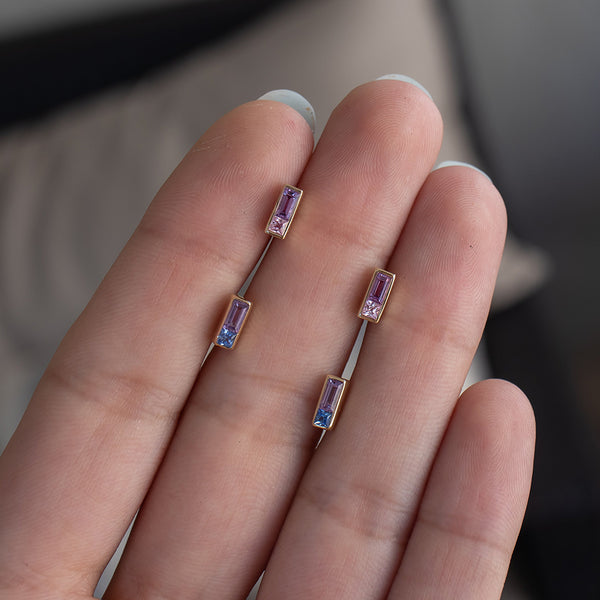 FE1450 925 Sterling Silver Purple & Pink Sapphire Stud Earring