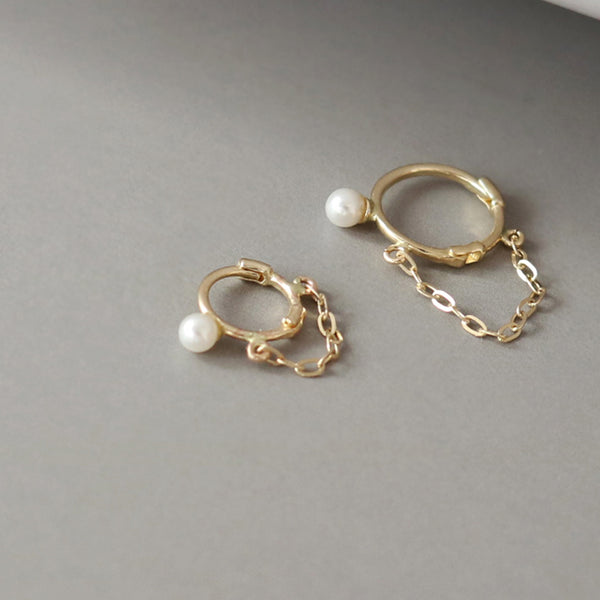 PE0099 925 Sterling Silver Freshwater Pearl Link Chain Hoop Earrings