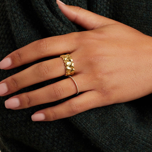 FJ0829 925 Sterling Silver Wide Gold Puffy Heart Stacked Rings For Women