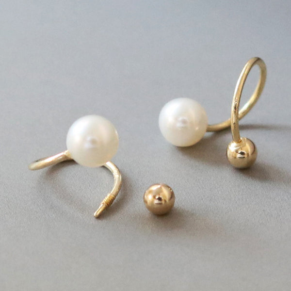 PE0049 925 Sterling Silver Spiral Pearl Barbell Earrings