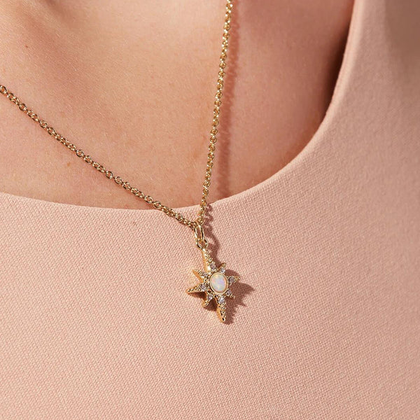 FX0509 925 Sterling Silver Opal Starburst Necklace