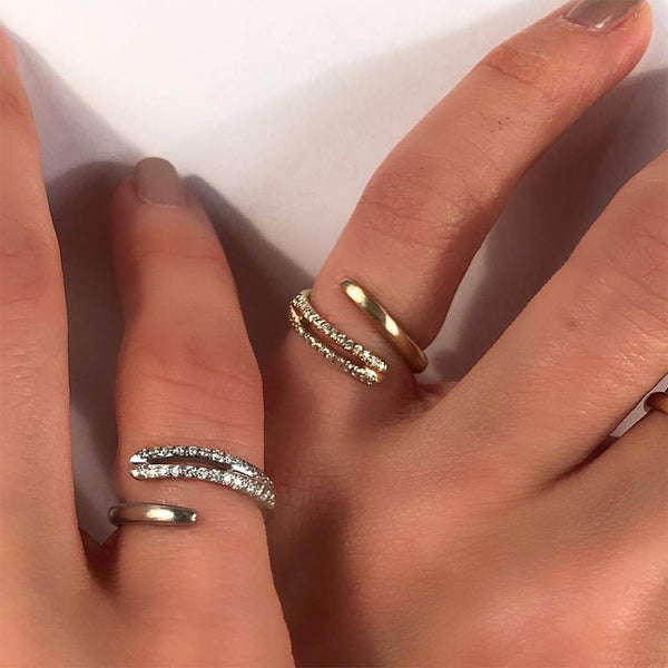 FJ0421 925 Sterling Silver Open Wrap Zircon Ring