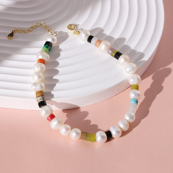 PB0031 925 Sterling Silver 6-7MM Freshwater Pearl Colorful Stone Bracelets