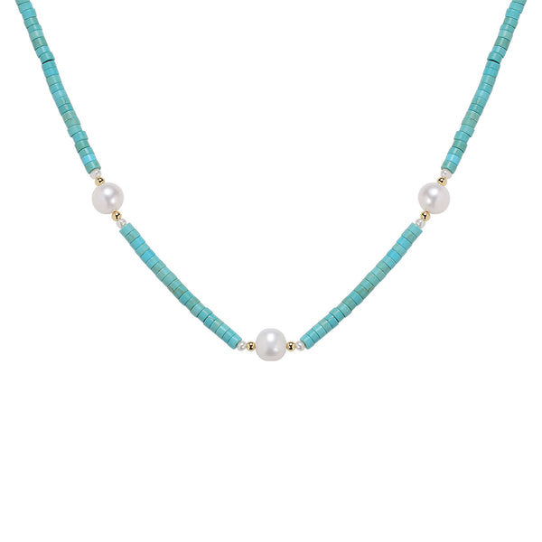 FX0735 925 Sterling Silver Blue Bead Freshwater Pearl Necklace