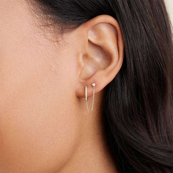 FE1841 925 Sterling Silver Zirconia Opal Chain Huggies