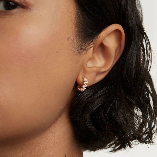 FE1940 925 Sterling Silver Pave Cubic Zirconia Hoop Earrings