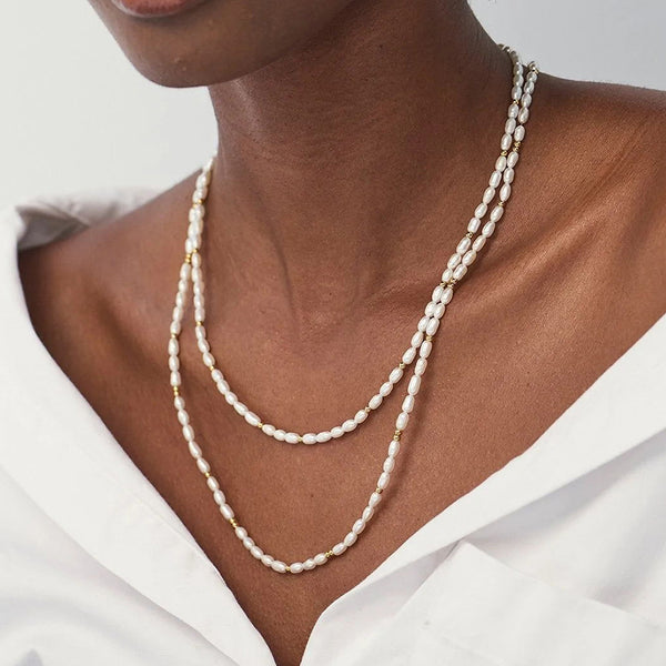 PN0072 925 Sterling Silver Freshwater Pearl Gold Bead Women Necklace