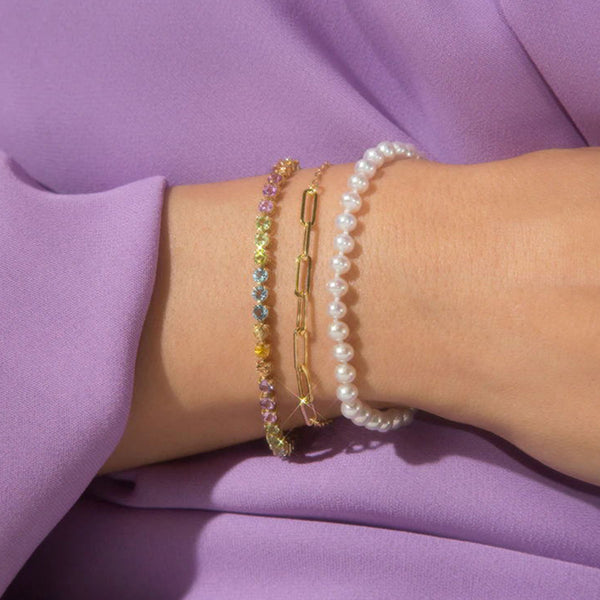 FS0296 925 Sterling Silver Paperclip Gold Chain Bracelet