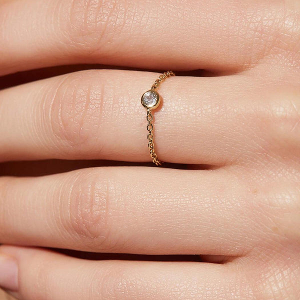 FJ0476 925 Sterling Silver Cubic Zircon Chain Ring