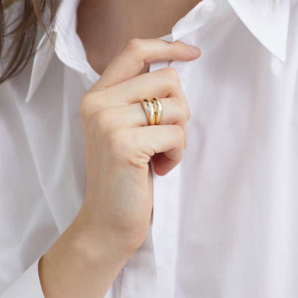 FJ0501 925 Sterling Silver Zirconia Dome Band Ring