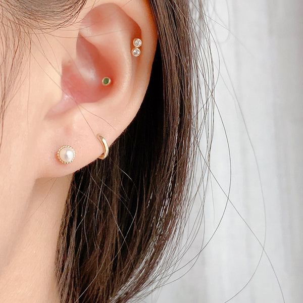 PE0083 925 Sterling Silver Barbell Round Pearl Stud Earring