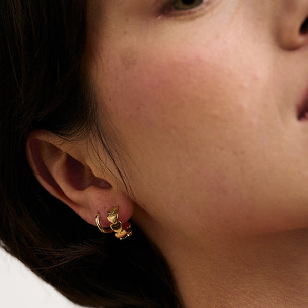 FE2022 925 Sterling Silver Stacked Heart Huggie Hoop Earrings