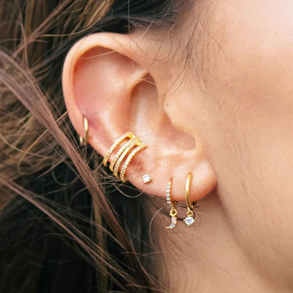 FE1046 Moon Pendant Huggie Earrings