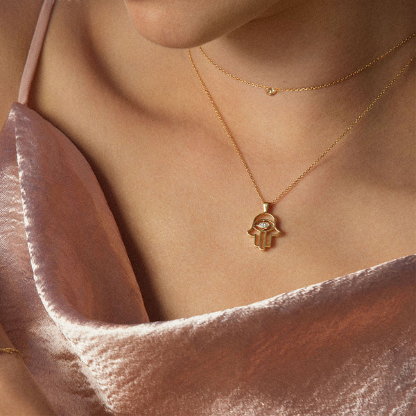 FX0818 925 Sterling Silver Hamsa Hand Zirconia Necklace