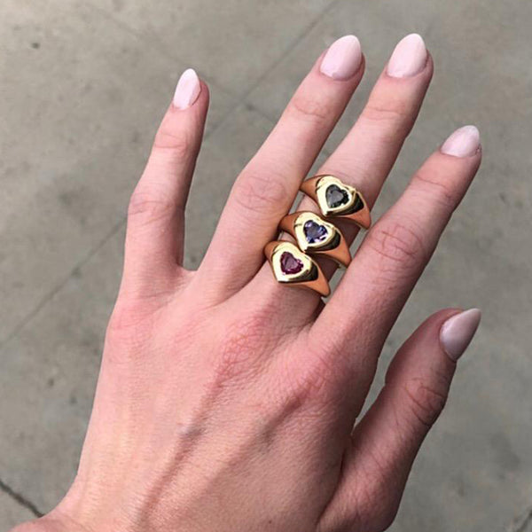 FJ0393 925 Sterling Silver Blue Zircon Heart Ring