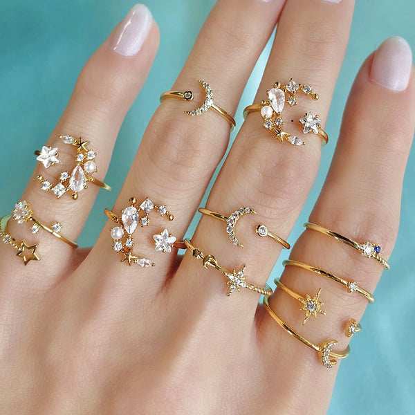 FJ0660 925 Sterling Silver Moon Cubic Zircon Ring