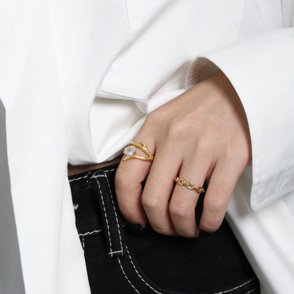 RHJ1122 925 Sterling Silver Rattan Texture CZ Open Ring