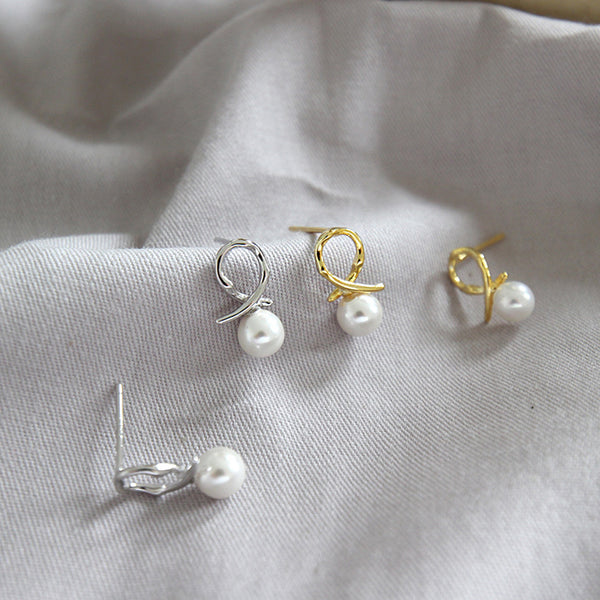 RHE1036 925 Sterling Silver Pearl Knot Stud Earring