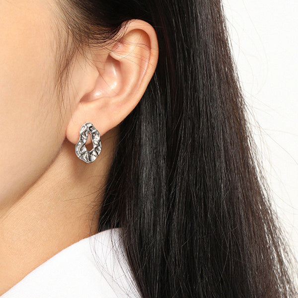 RHE1083 925 Sterling Silver Fashionable Hammered Women Earring